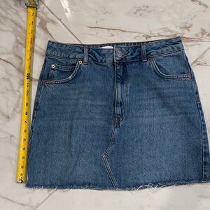 Topshop Blue Denim Frayed Hem Mini Skirt